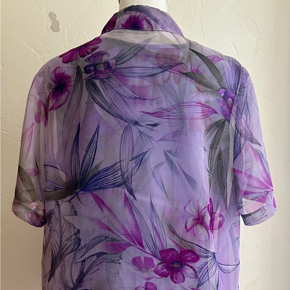 Modern Essentials Purple Floral Print Semi-Sheer Blouse and Shell (Medium) NWOT - Picture 6 of 8